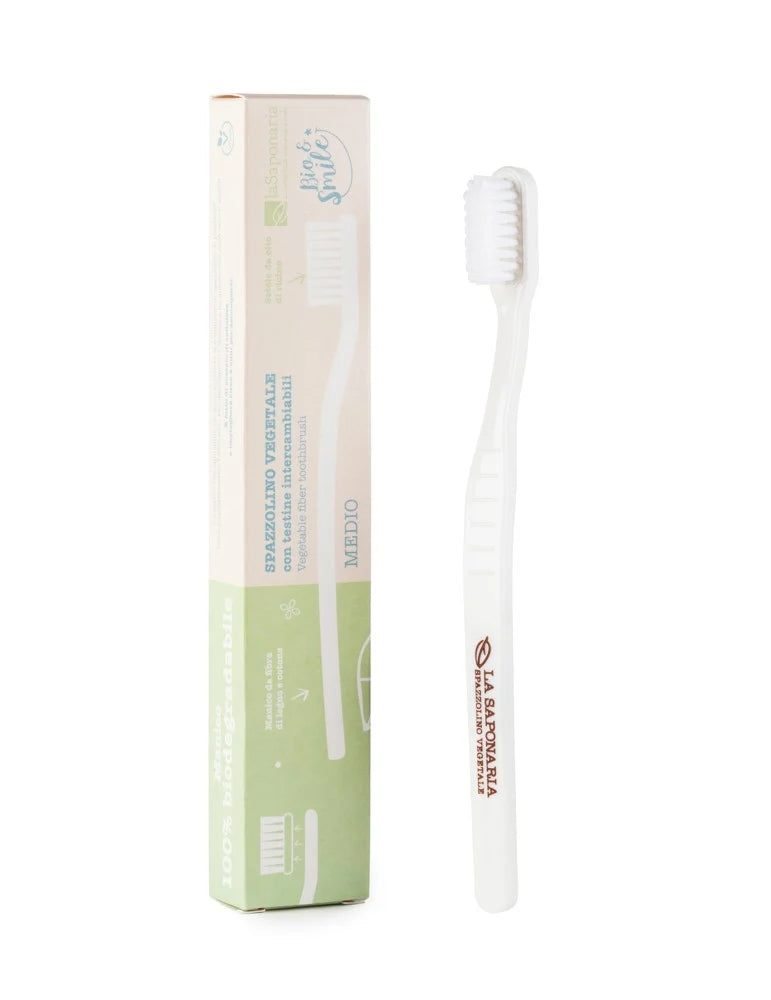 Escova de dentes de fibra vegetal e cabeça substituível - La Saponaria